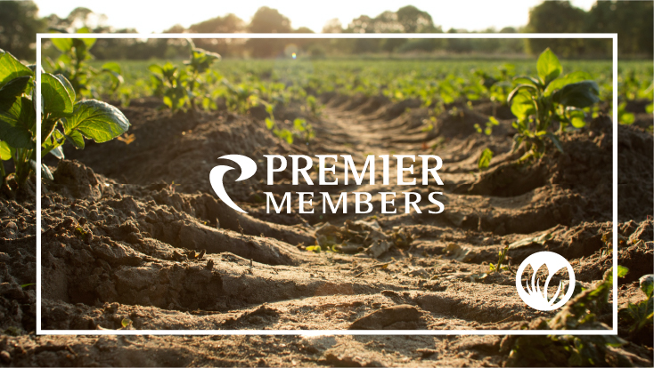 plants growing in soil background with PMCU logo and PMCU sustainability icon