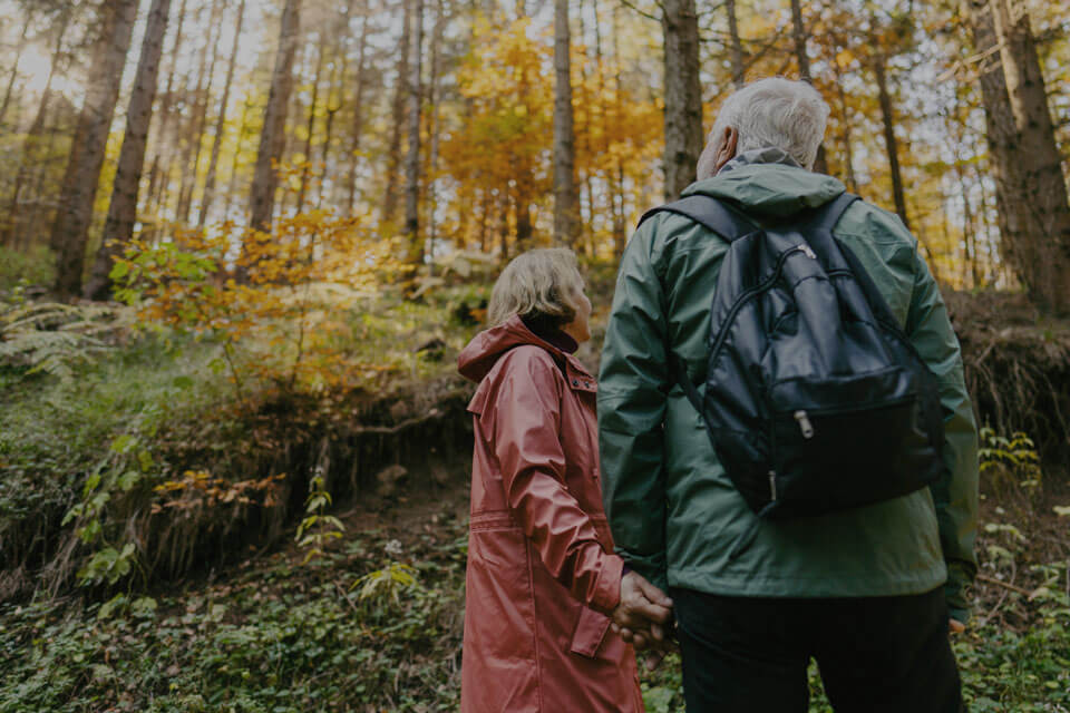 Couple hiking in woods